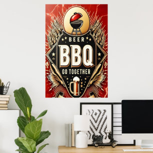 ビールとBBQが一緒に ポスター