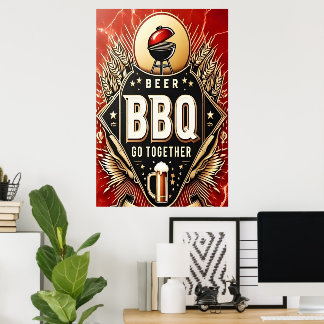ビールとBBQが一緒に ポスター