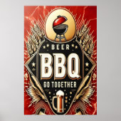 ビールとBBQが一緒に ポスター (正面)