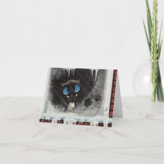 ビールによるシャム猫の冬の雪の猫 シーズンカード (正面)