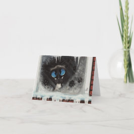 ビールによるシャム猫の冬の雪の絵「Siamese Winter Snow Cat」 シーズンカード