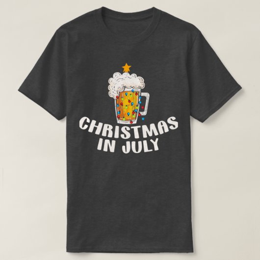 ビールのクリスマスツリー7月の夏のクリスマス Tシャツ (デザイン正面)