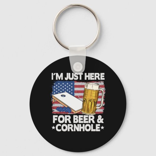 ビールのコーンホールアメリカ国旗のコーンのためにここにいる キーホルダー (正面)