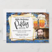 ビールのラスティックなストリングライトDIY写真誕生日 招待状 (正面)