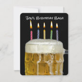 ビールの中の誕生日パーティーキャンドル 招待状 (正面)
