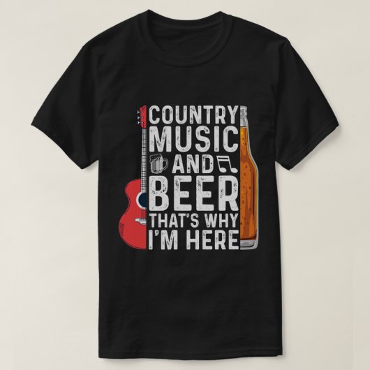 ビールの国の音楽とビールなぜHere Beer Tシャツ (デザイン正面)