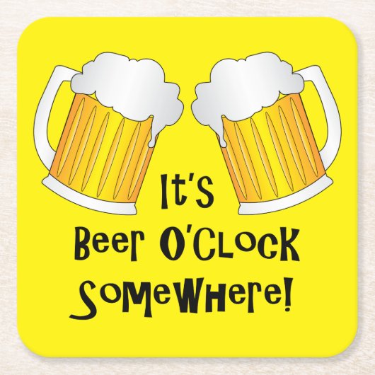 ビールの夕日がヤーダーアームのコースターの上おもしろいに スクエアペーパーコースター (正面)