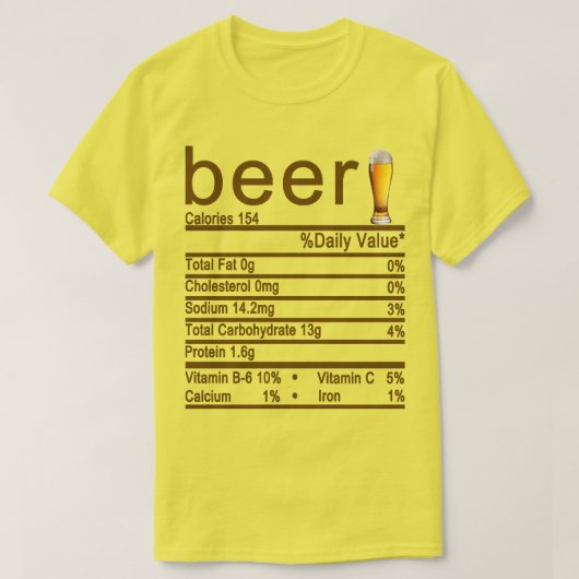 ビールの栄養ファクトラベル Tシャツ (デザイン正面)