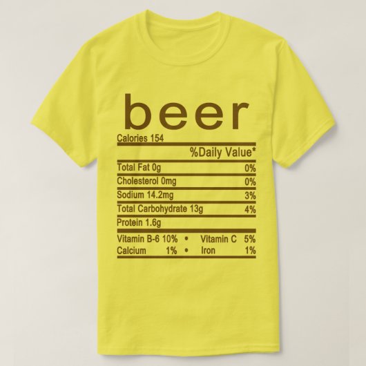 ビールの栄養ファクトラベル Tシャツ (デザイン正面)
