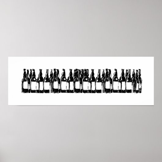 ビールの白黒ボトル、飲む ポスター (正面)