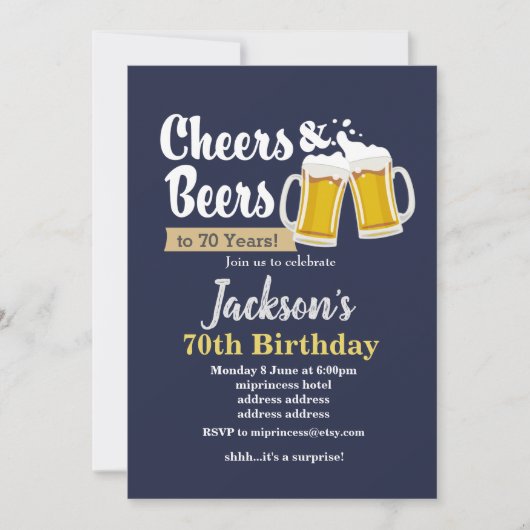 ビールの誕生日の招待、任意の年への応援! 招待状 (正面)