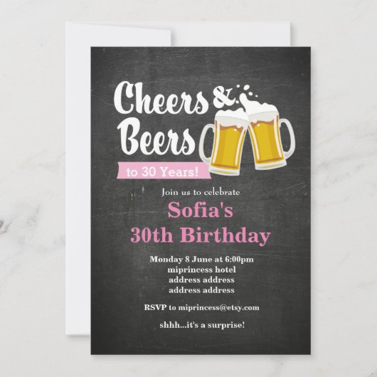 ビールの誕生日の招待、任意の年への応援! 招待状 (正面)