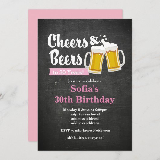 ビールの誕生日の招待、任意の年への応援! 招待状 (正面/裏面)