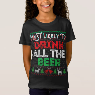 ビールの醜いクリスマスをすべて飲むおもしろい可能性が高い Tシャツ