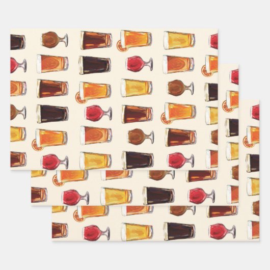 ビールの飲み方のパターン男性のビール恋人ギフトラップ ラッピングペーパーシート (セット)