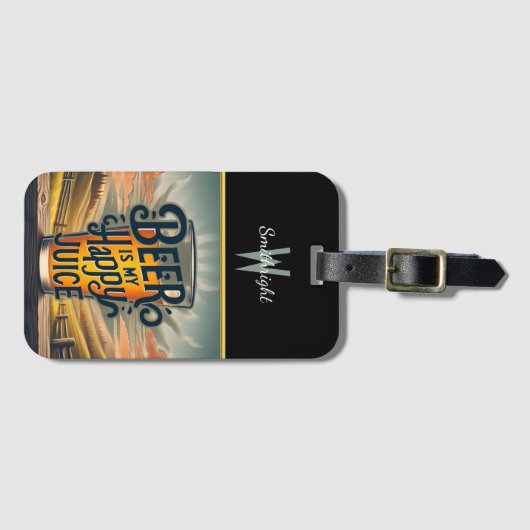 ビールは私の幸せなジュースである:夕日の応援 ラゲッジタグ (正面横)