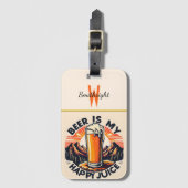 ビールは私の幸せなジュースの山の夕日 ラゲッジタグ (正面縦)