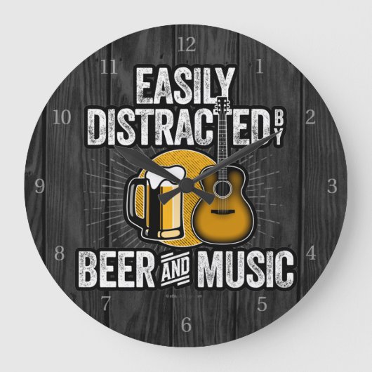 ビールや音楽に気が散る ラージ壁時計 (正面)