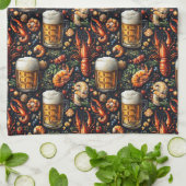 ビールや魚介類を好む人のためのパターン。 キッチンタオル (折り畳み)