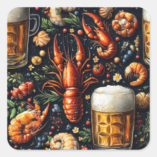ビールや魚介類を好む人のためのパターン。 スクエアシール