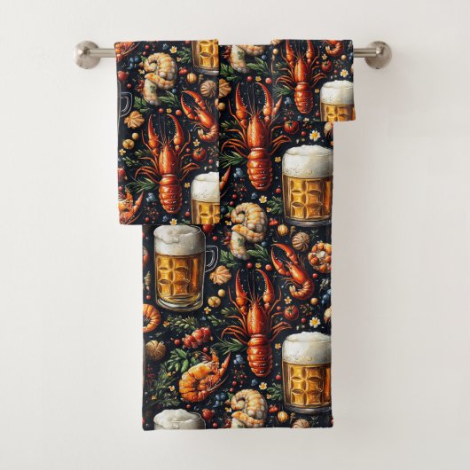 ビールや魚介類を好む人のためのパターン。 バスタオルセット (インサイチュ)