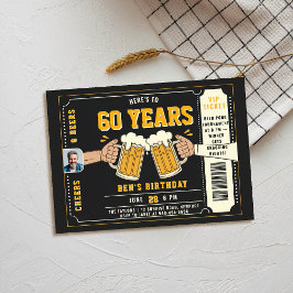 ビールをテーマにしたブラックチケットメンズ大人誕生日写真 招待状