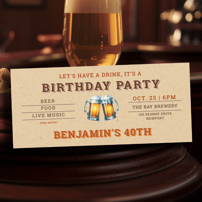 ビールをテーマにした醸造所チケットメンズ40歳の誕生日 (men's 40th birthday party invitation beer themed brewery backyard oktoberfest)