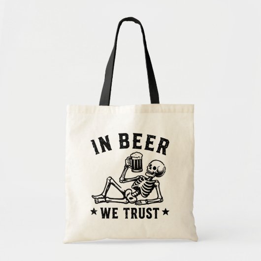 ビールを信じる冷やかしスケルトン ビアポン トートバッグ (正面)