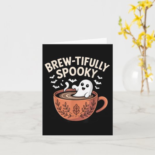 ビールを忠実に飲み幽霊のよく出る込んだゴーストコーヒーハロウィーン カード (黄色い花)