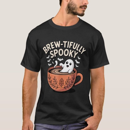 ビールを忠実に飲み幽霊のよく出る込んだゴーストコーヒーハロウィーン Tシャツ (正面)