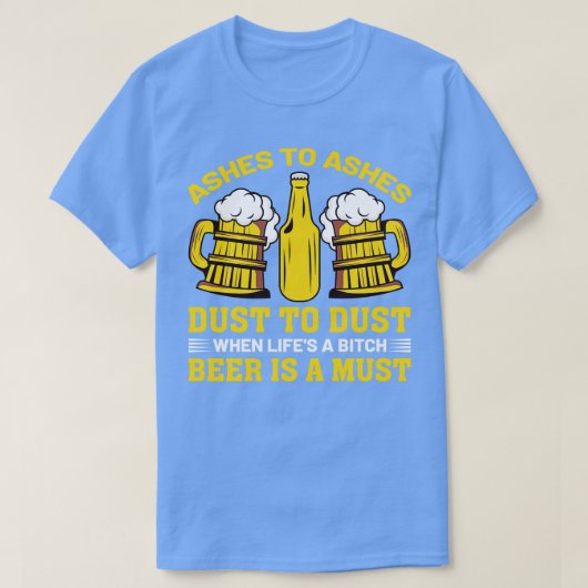 ビールを持ち上げると埃が舞い上がる灰 Tシャツ (デザイン正面)