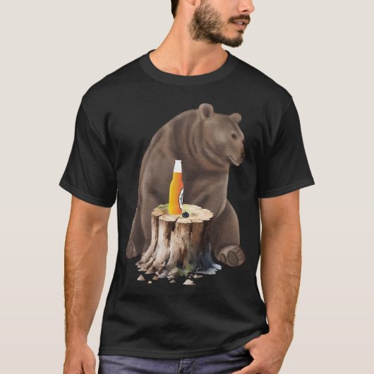 ビールを持った熊 Tシャツ (正面)