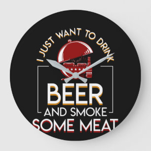 ビールを焼くBBQは煙が肉ほしいと思います ラージ壁時計