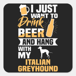 ビールを飲つるみてグレーイタリアンハウンド犬と スクエアシール