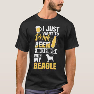 ビールを飲つるみビーグル犬と Tシャツ