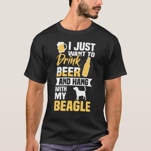 ビールを飲つるみビーグル犬と Tシャツ (正面)
