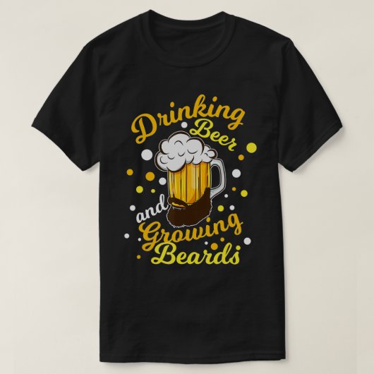 ビールを飲み、ひげを生やしたクール生え立つ男 Tシャツ (デザイン正面)