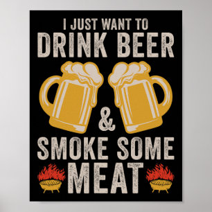 ビールを飲み、肉のバーベキューのグリルを吸う ポスター