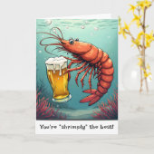 ビールを飲むエビの誕生日 カード (黄色い花)