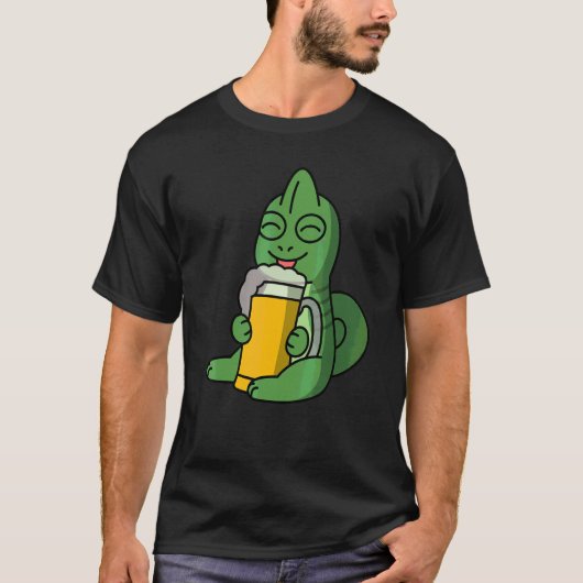 ビールを飲むカメレオンのペット Tシャツ (正面)