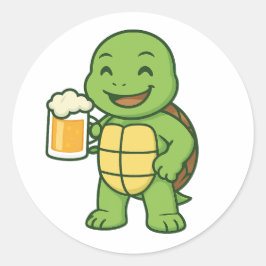 ビールを飲むカメ ラウンドシール
