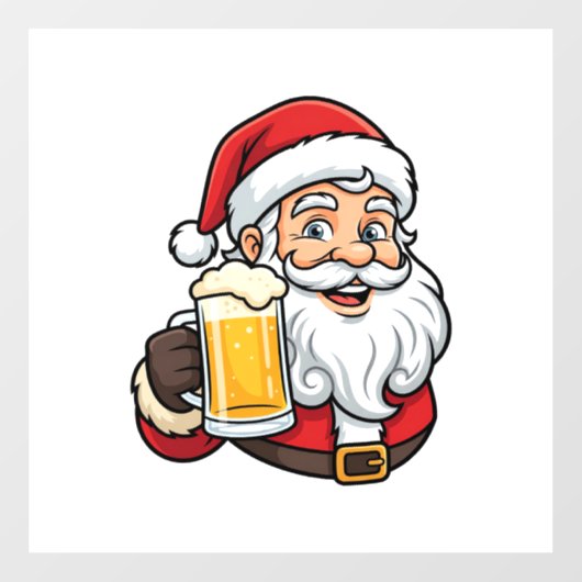 ビールを飲むサンタクロースのクリスマス グラフィック ウィンドウサイン (シート)