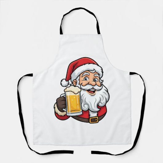 ビールを飲むサンタクロースのクリスマス グラフィック エプロン (正面)