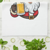 ビールを飲むサンタクロースのクリスマス グラフィック キッチンタオル (折り畳み)