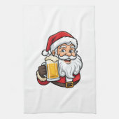ビールを飲むサンタクロースのクリスマス グラフィック キッチンタオル (縦)