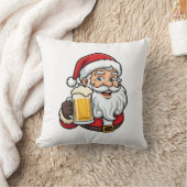 ビールを飲むサンタクロースのクリスマス グラフィック クッション (ブランケット)