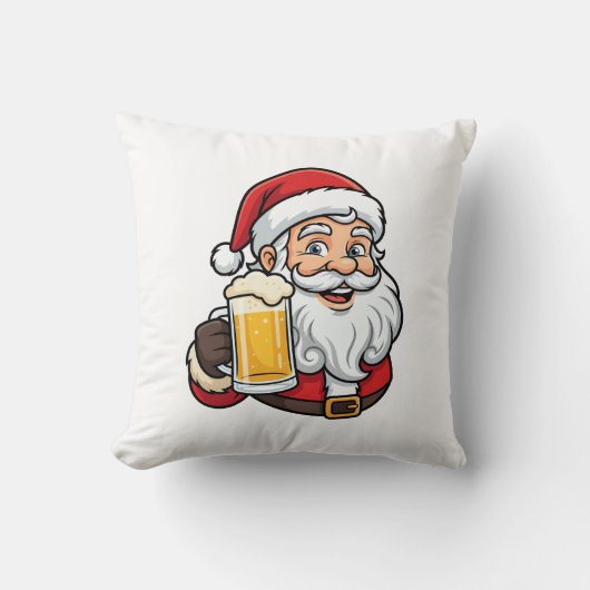 ビールを飲むサンタクロースのクリスマス グラフィック クッション (正面)