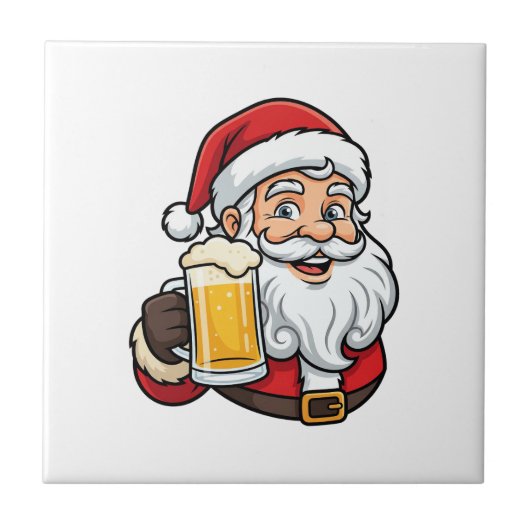 ビールを飲むサンタクロースのクリスマス グラフィック タイル (正面)