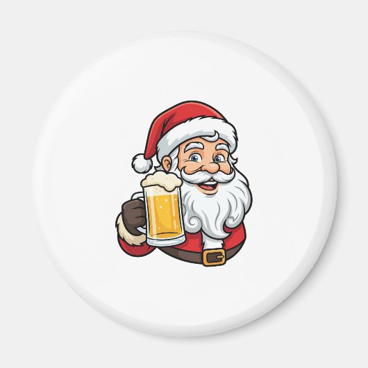 ビールを飲むサンタクロースのクリスマス グラフィック マグネット (正面)