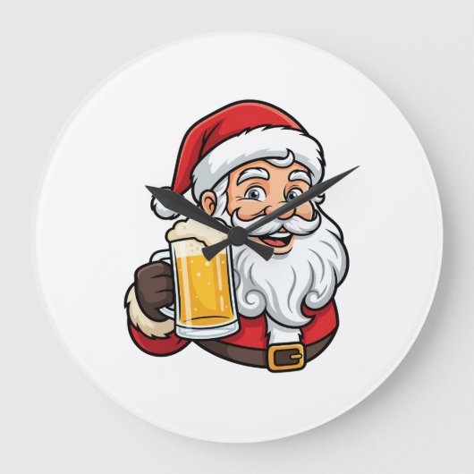ビールを飲むサンタクロースのクリスマス グラフィック ラージ壁時計 (正面)